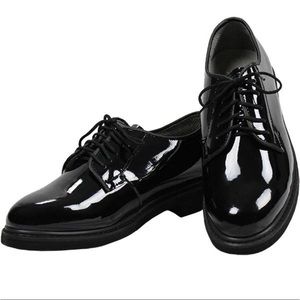Panco High Gloss Patent Black Lace-Up Military Oxfords Dress Shoe Unisex Uniform